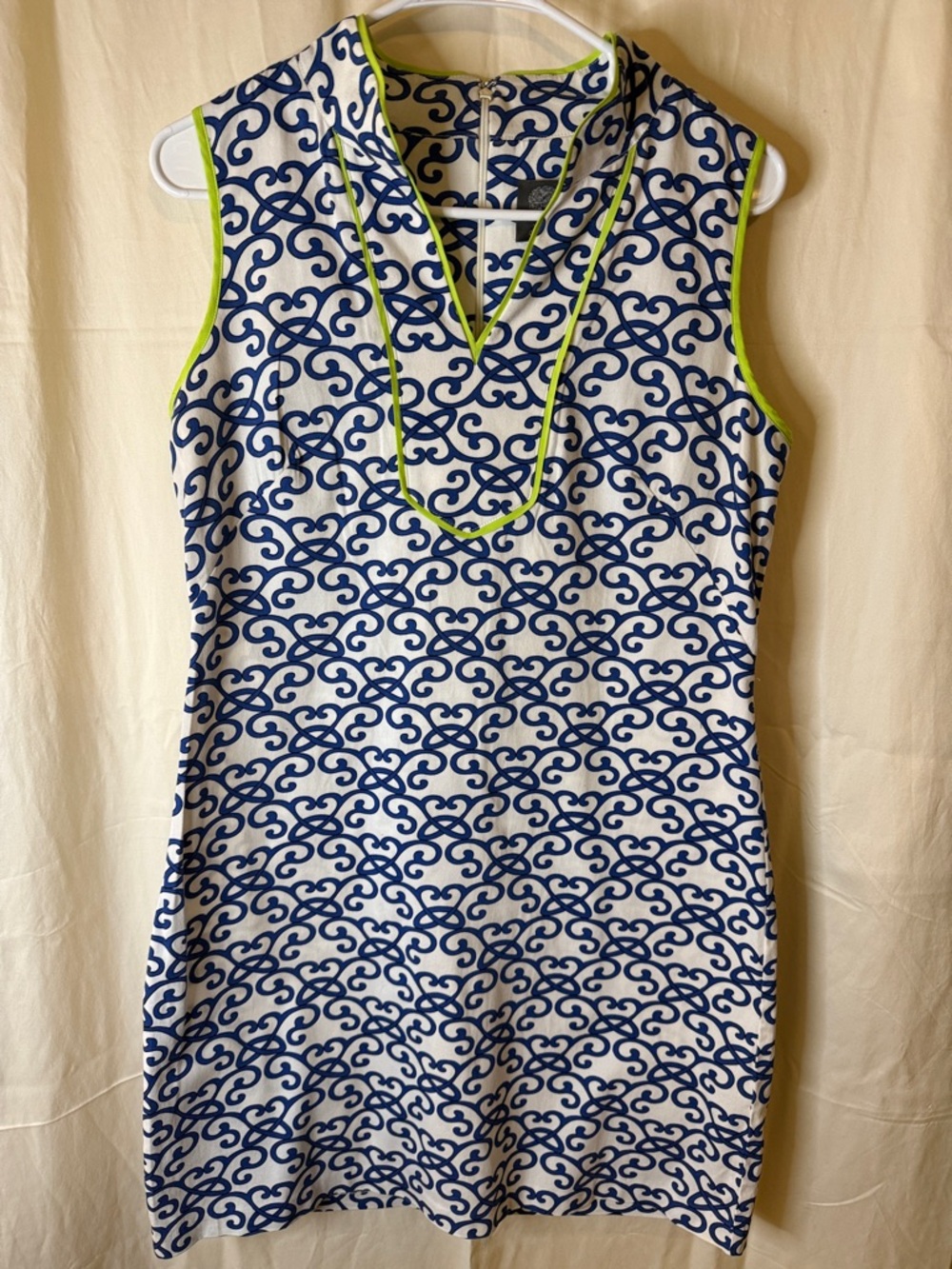 Vince Camuto White Dress with Blue Scroll Print